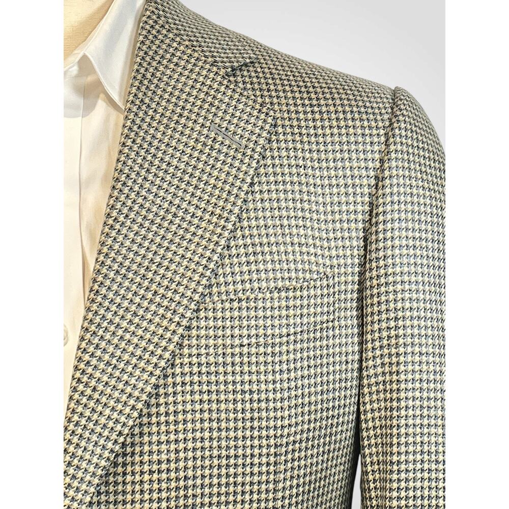 Samuelsohn Italian Silk Blazer 42L Ice Blue and Cream Houndstooth 3 Btn - Picture 6 of 13